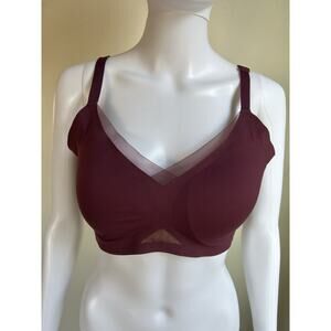 Honeylove Wireless Support Bra XL Burgundy Mesh Comfort Lift Seamless